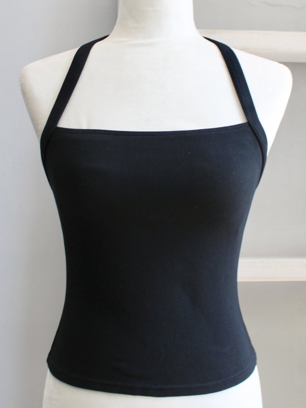 Lands' End Black Ribbed Halter Square-Neck Swim Tank Tankini Women's Size 8